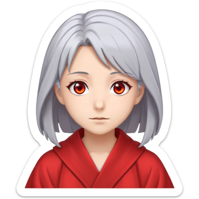 Anime girl with gray hair, red eyes and psychiatric robe sticker