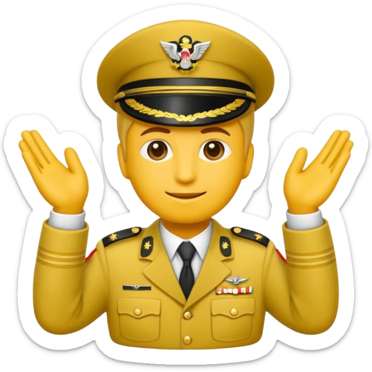 Eine salutierenden Emoji (Hautfarbe: gelb ) in Armee Klamotten männlich; salutierend mit der rechten Hand und auf der Höhe der Stirn sticker