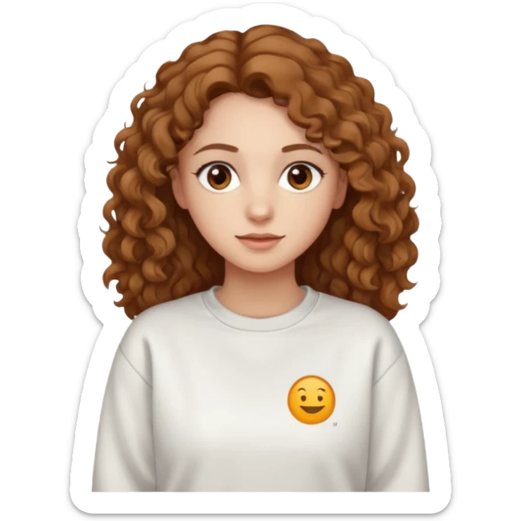 Una donna con una felpa semplice bianca,ha gli occhi marroni,i capelli marroni chiaro , c’è gli ha lunghi e ricci ma non troppo sticker