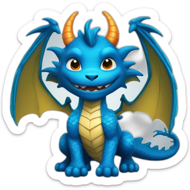 a blue dragon with wings and a superhero costume with crossed arms sticker