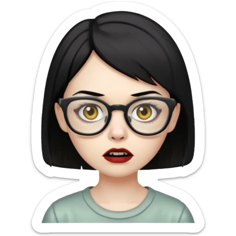 create a female zombie with short straight black hair, and who wears glasses  sticker