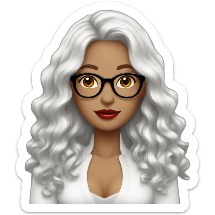 Woman; white; round white glasses; dark redhead; long leigh hair; wave hair; red lips sticker