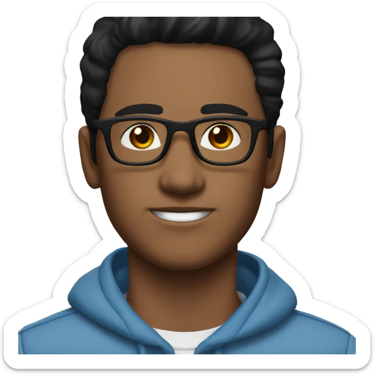 a guy with black straight hair, short black hair, glasses, black eye, very white skin, blue sueter  sticker