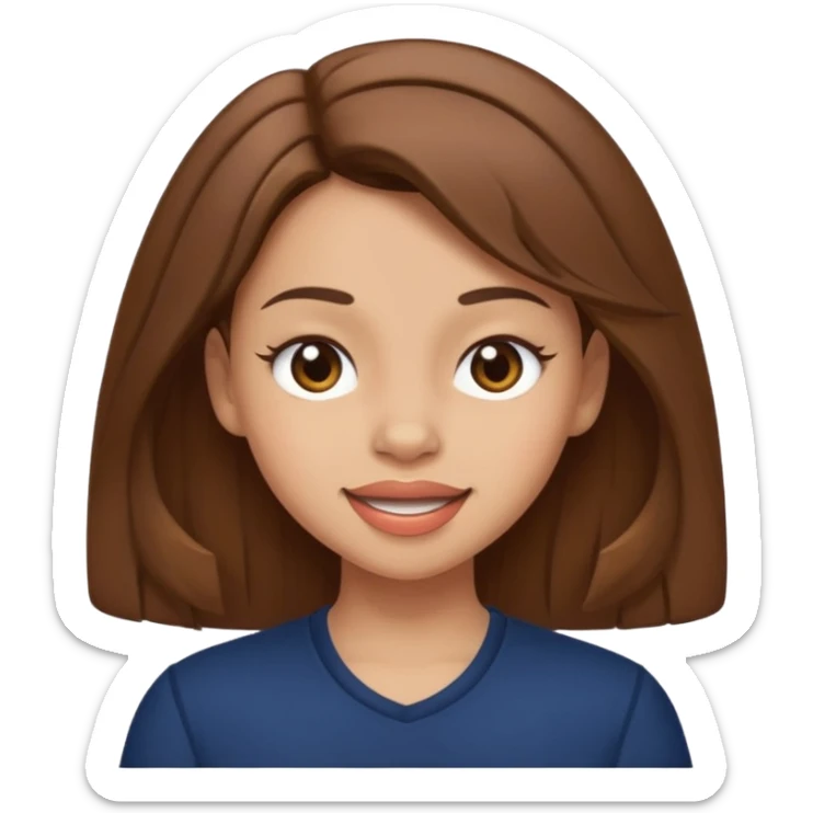 light skin girl with brown hair wearing a navy top, winking sticker