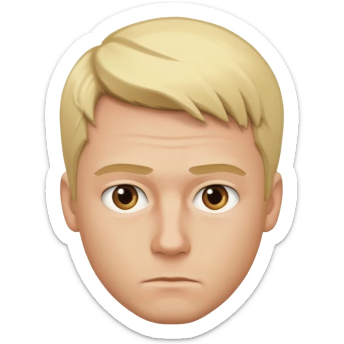 photorealistic emoji style portrait of a 29-year-old blonde man, serious expression, neutral background sticker