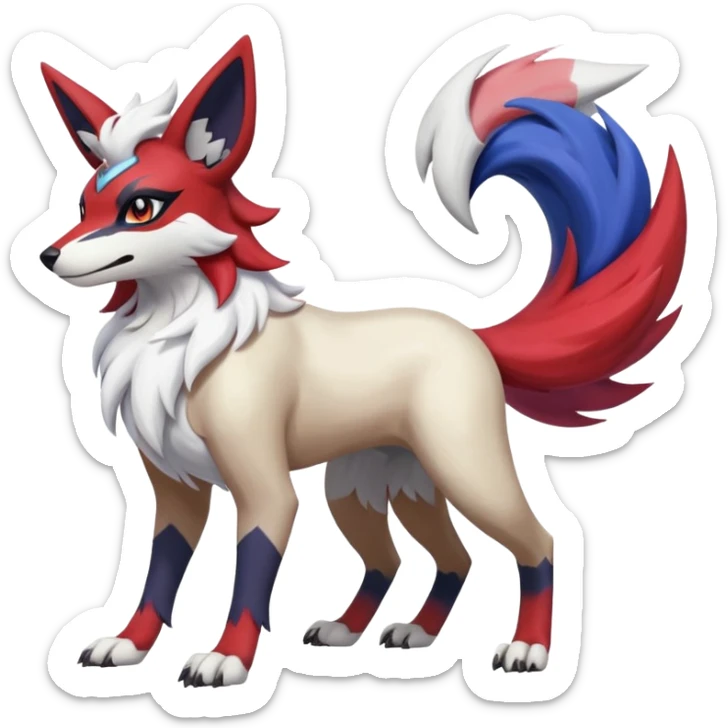 Colorful Skilled Adept Graceful Asian Painted Lycanroc-Absol-Zangoose-fusion-hybrid-creature (full body) sticker