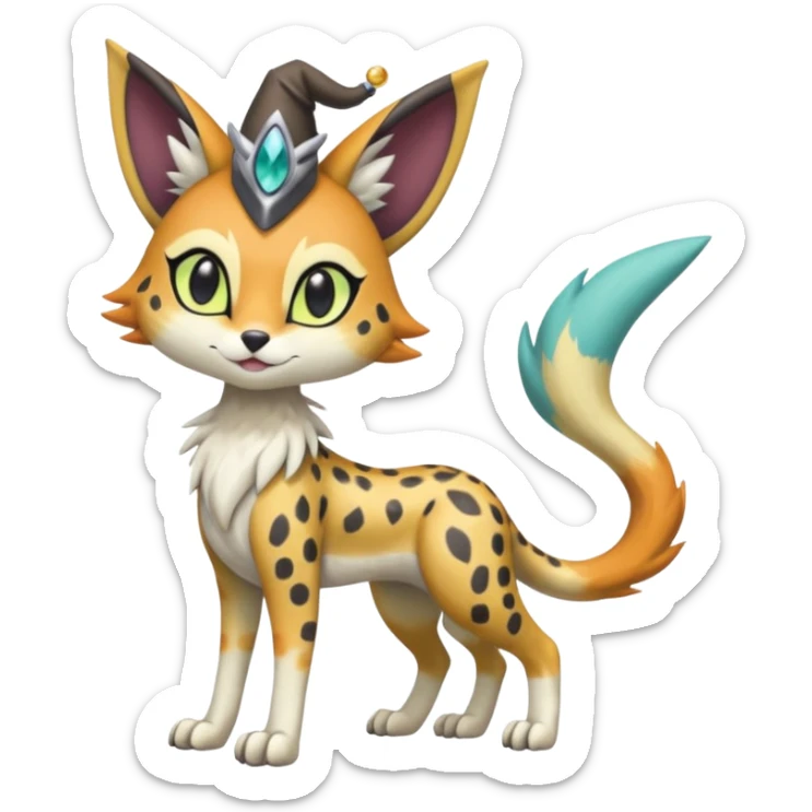 Colorful Witchy Edgy soft fruity Meloetta-Trico-Silvally-Nargacuga-Sergal-Serval-Cresselia-Fakémon-creature-hybrid sticker