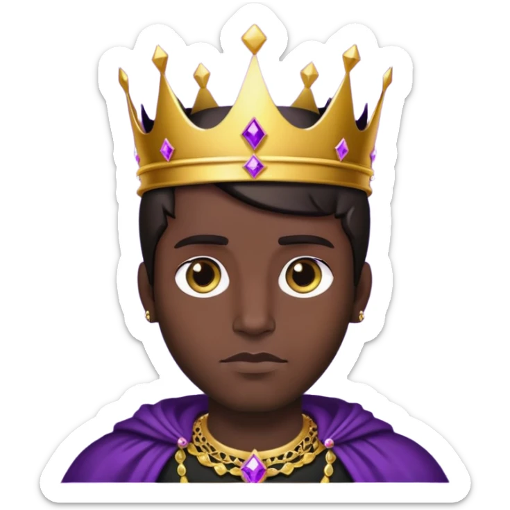 King, dark hair, golden crown, black clothes, purple diamonds  sticker