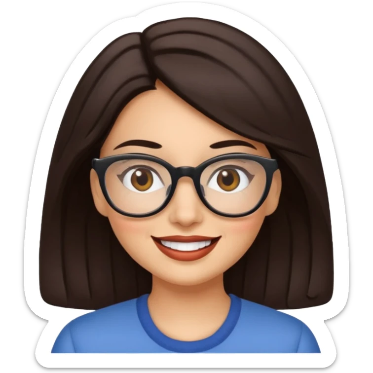 Happy white Hispanic woman with dark brown hair wearing glasses sticker