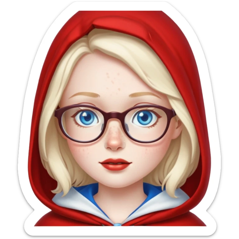 Little red Riding Hood with pale skin and a lot of freckles, blue eyes and glasses sticker