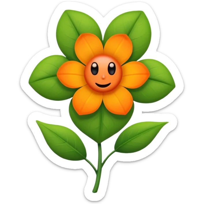 Green stem, white bud with black cartoony face: ;p. And six heart shaped yellowish orange petals sticker