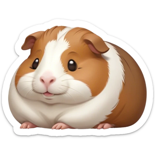 Meme-Worthy Cute Sleeping Brown and White Banded Guinea Pig Portrait Emoji, Head resting peacefully with a contented smile, showcasing a delightfully chubby build and a luxuriously soft banded coat of brown and white, eyes shut in a serene, cozy nap, Simplified yet hilariously adorable features, highly detailed, glowing with a soft, drowsy light, high shine, relaxed and utterly lovable, stylized with an air of playful laziness, bright and heartwarming, soft glowing outline, capturing the essence of a comically sleepy guinea pig, so meme-worthy it feels like it could instantly become the next viral sensation of adorable slumber! sticker