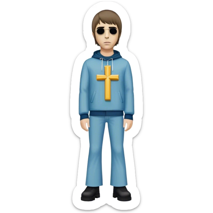 Crucified Liam Gallagher in the style of Jesus full body on cross in mod clothing sticker