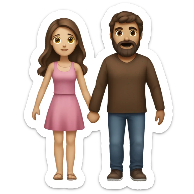 guy brown hair and with beard and girl with long brown hair holding hands sticker