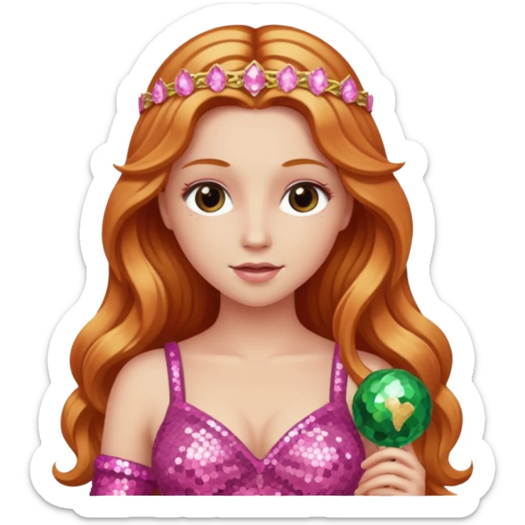 Venus, Goddess of Love with long reddish blonde hair, pink sequin outfit sticker