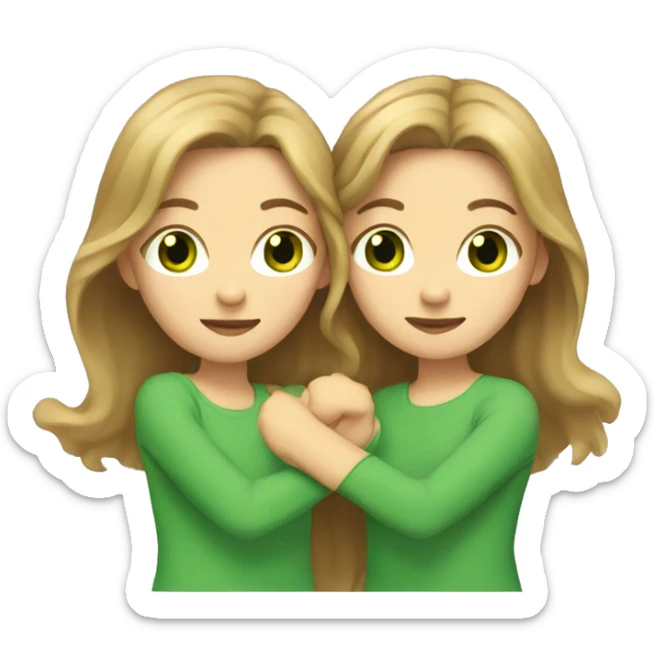 two girls with light brown hair and green eyes hugging sticker