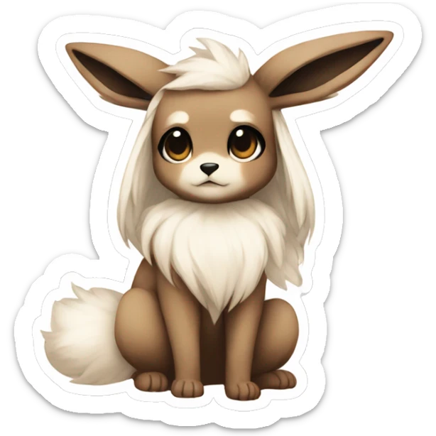 Kawaii Pale Eevee with dark brown long emo hair covering her eyes Full Body sticker