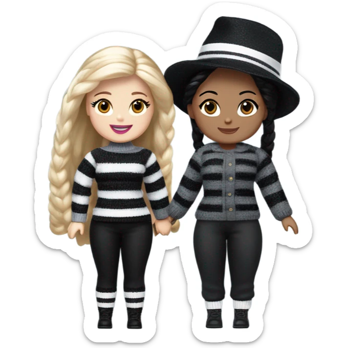Bouclé Beauty Barbie, Wednesday Addams from academy, in dark-gray and black striped sweater and cute hat  sticker