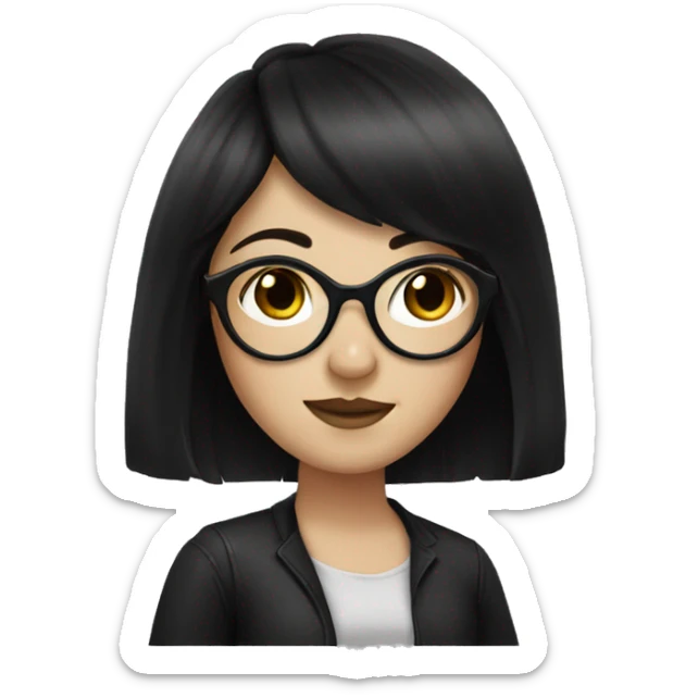 White girl with freckles, black hair with bangs, and black glassses  sticker