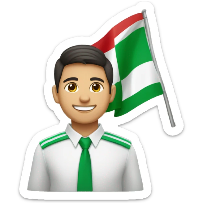 Un señor latino joven, con sonrisa y ropa verde y blanca CON BANDERA DEL PARTIDO VERDE ECOLOGISTA DE MEXICO sticker