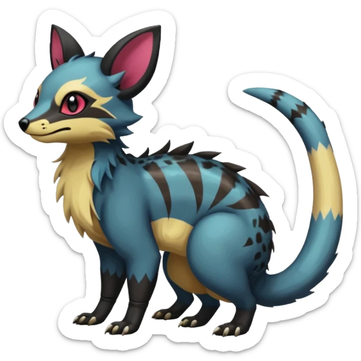 Rare exotic cute epic aesthetic gothic colorful Salandit-Eevee-Civet-species-Fakemon-hybrid-creature, with markings, full body sticker