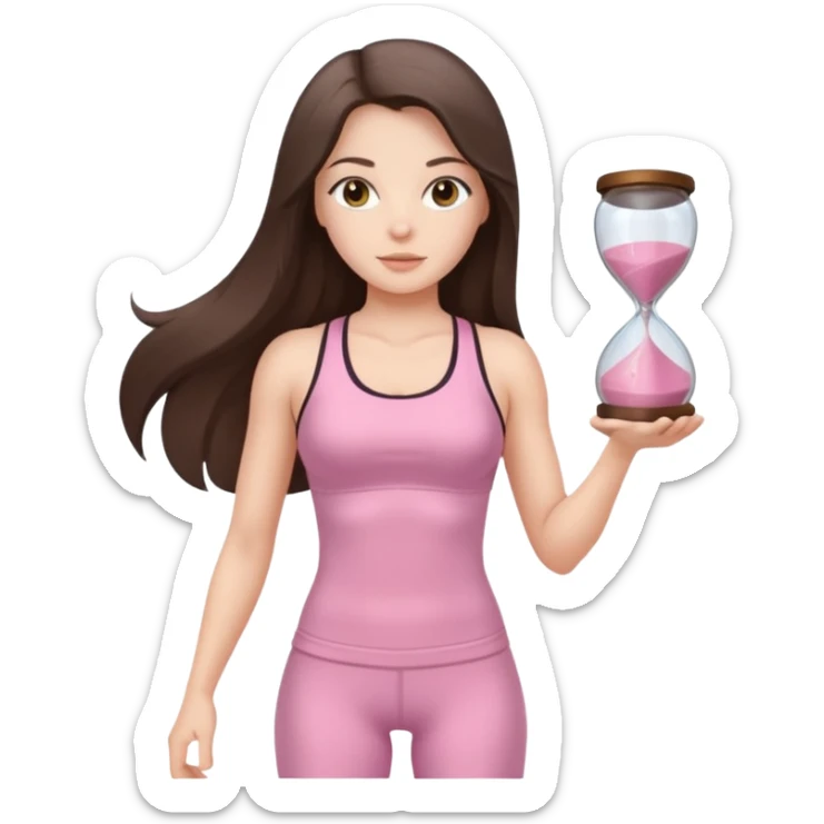 white brunette girl long hair with hazel eyes in light pink workout with hourglass shaped body sticker