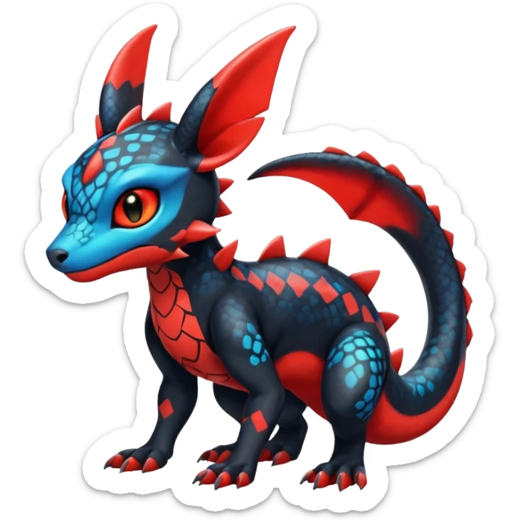 Cute Exotic Colorful Guilmon-Salandit-Umbreon-Fakémon-hybrid-creature (full body)  sticker