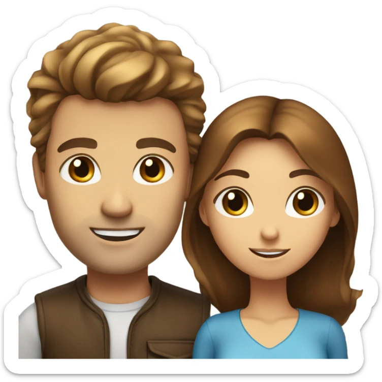 A couple: a guy with blue eyes and blown hair and a girl with brown hair and wide brown eyes sticker