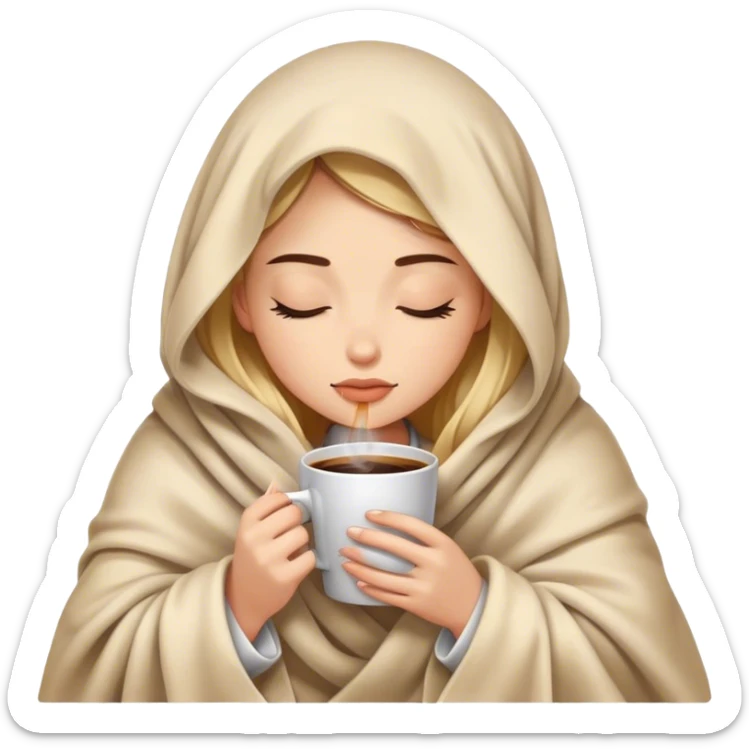 girl inside a blanket sipping coffee eyes closed sticker