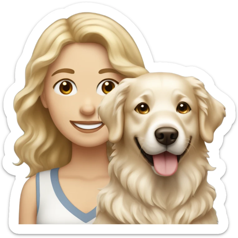 brown haired white woman and her English cream golden retriever curly haired dog smiling sticker