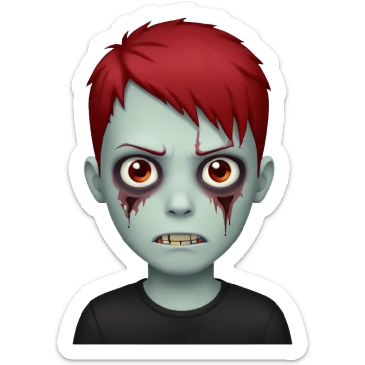 boy zombie with red and black hair  hair emo dark brown eyes and the hair With blackshirt  sticker