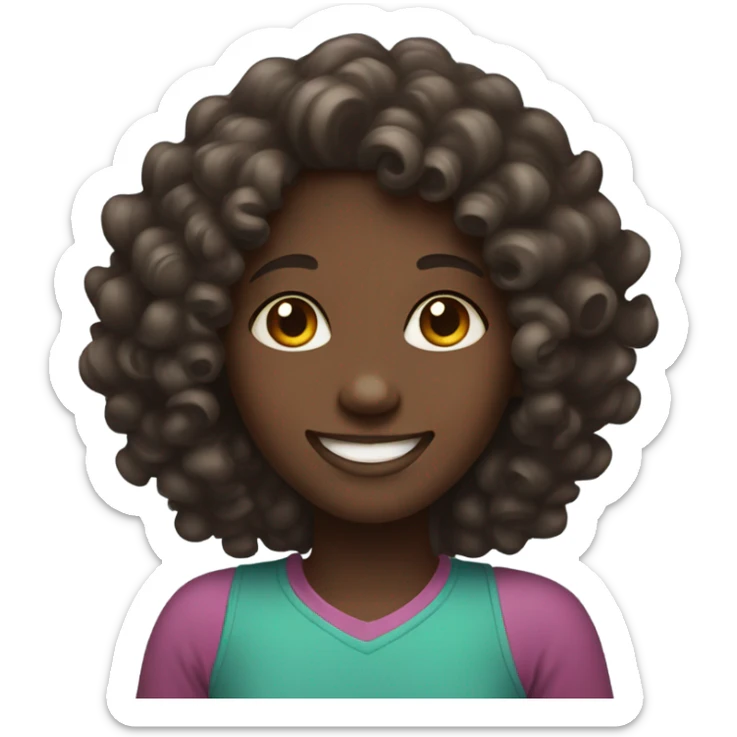 A girl with dark skin and curly hair is smiling. sticker