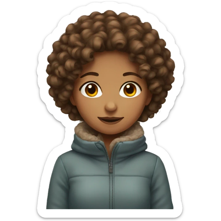 Brown Curly hair girl wearing winter clothes  sticker