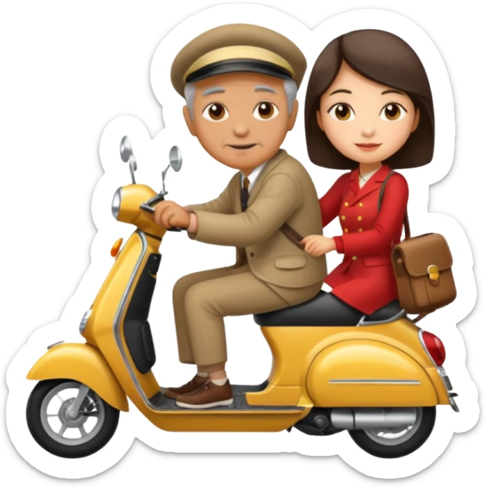 generate iphone emoji old guy italian and chinese girl into the scooter sticker