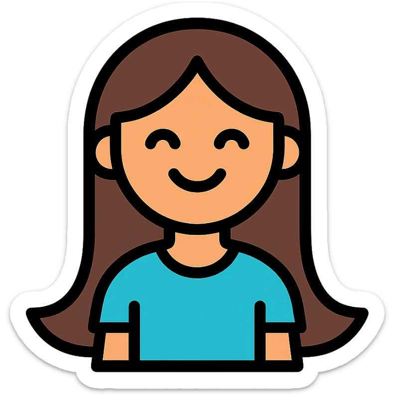 icon of a smiling girl with long hair, stylized, modern icon style sticker