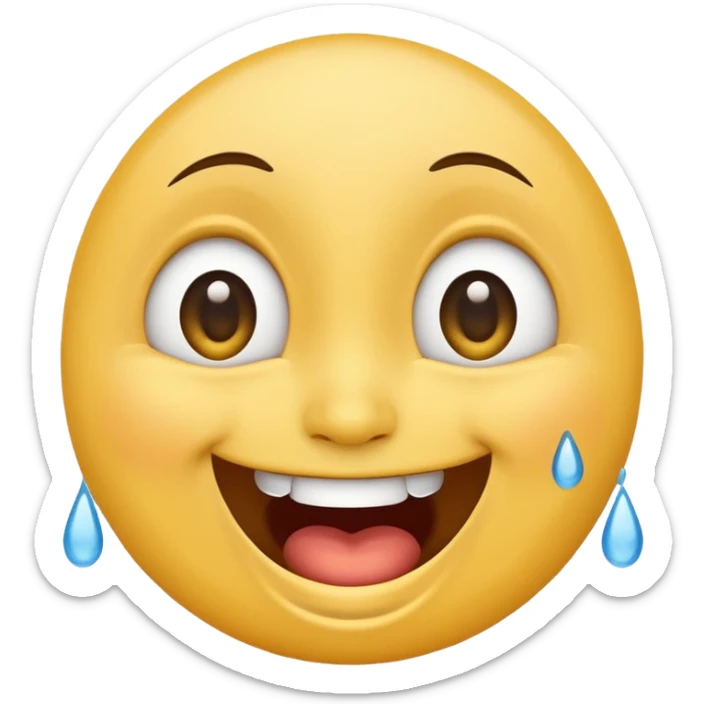 Emoji, laughing face with tears of joy exactly from eyes, wide smile, big eyes sticker