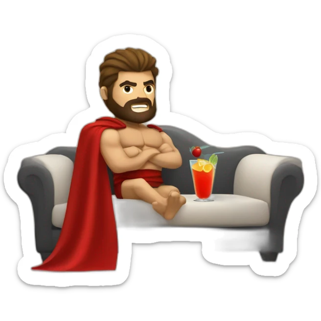 The Spartan Leonidas and his red cape with a relaxing cocktail on a sofa. sticker