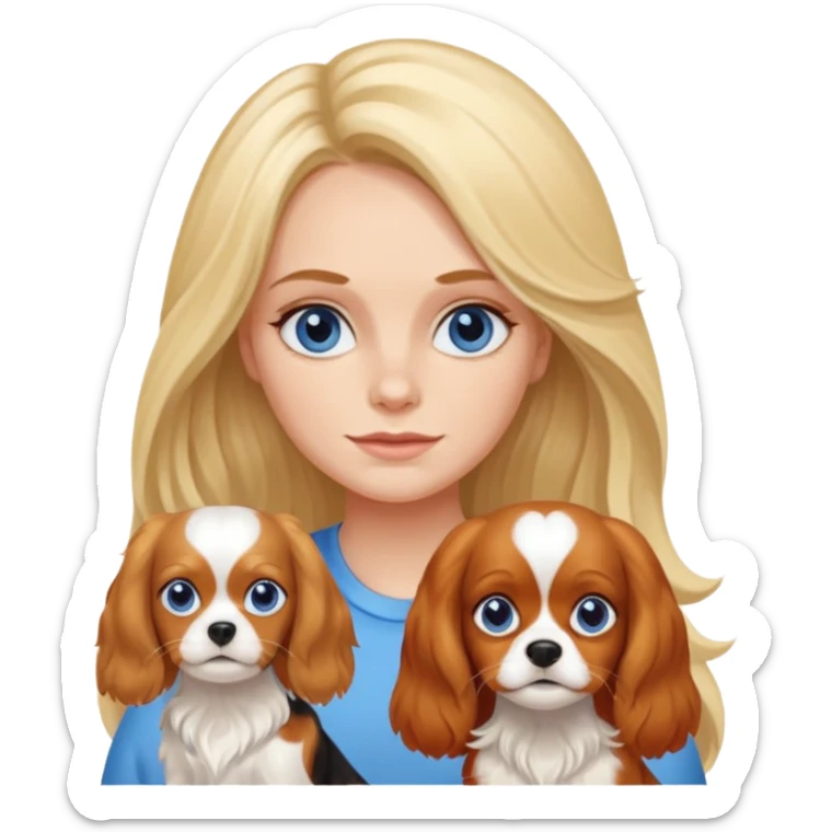 Blond Mom with a little blue eyed girl. The girl has long blonde hair. And with tricolora cavalier charles spaniel  sticker