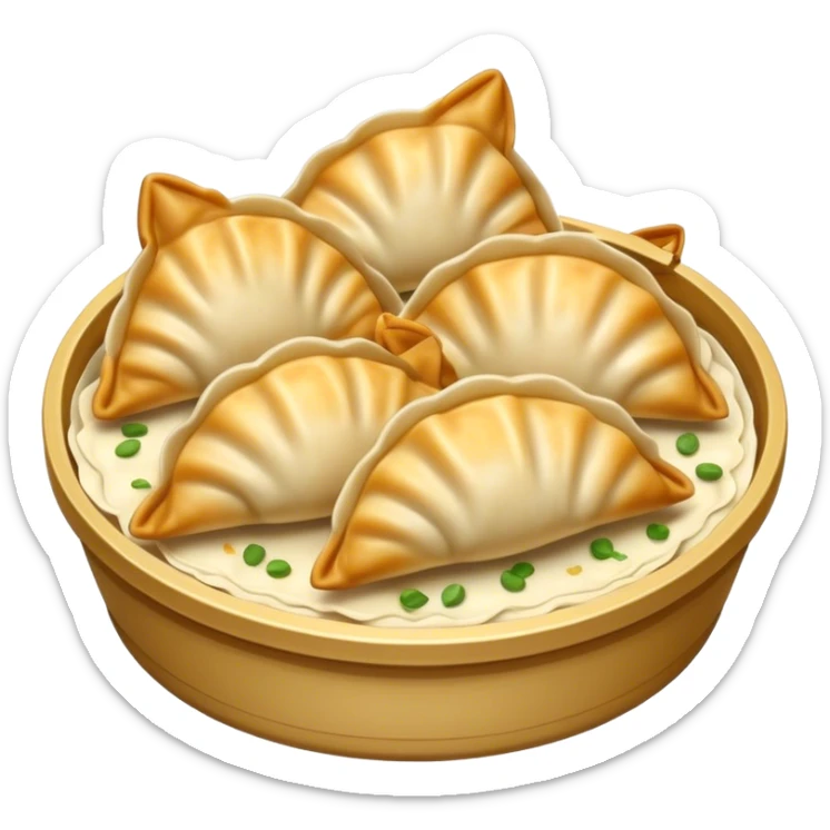 Gyoza Cinematic Realistic Gyoza Dish Emoji, depicted in a close-up view of 1 to 2 delicate dumplings with a crisp, golden exterior and savory filling, rendered with exquisite detail and dynamic lighting. sticker