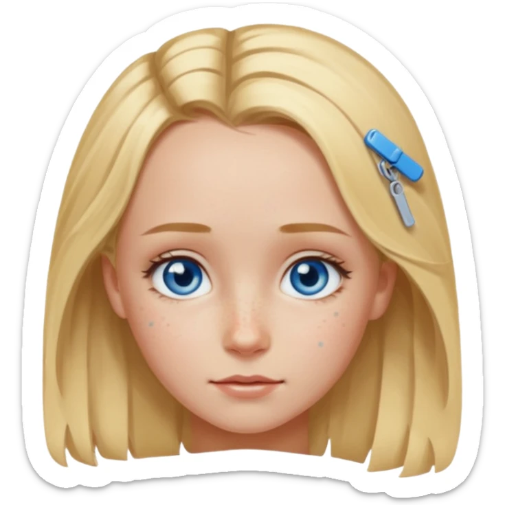 blonde girl, blue eyes with clips in hair and the biggest forehead ever sticker