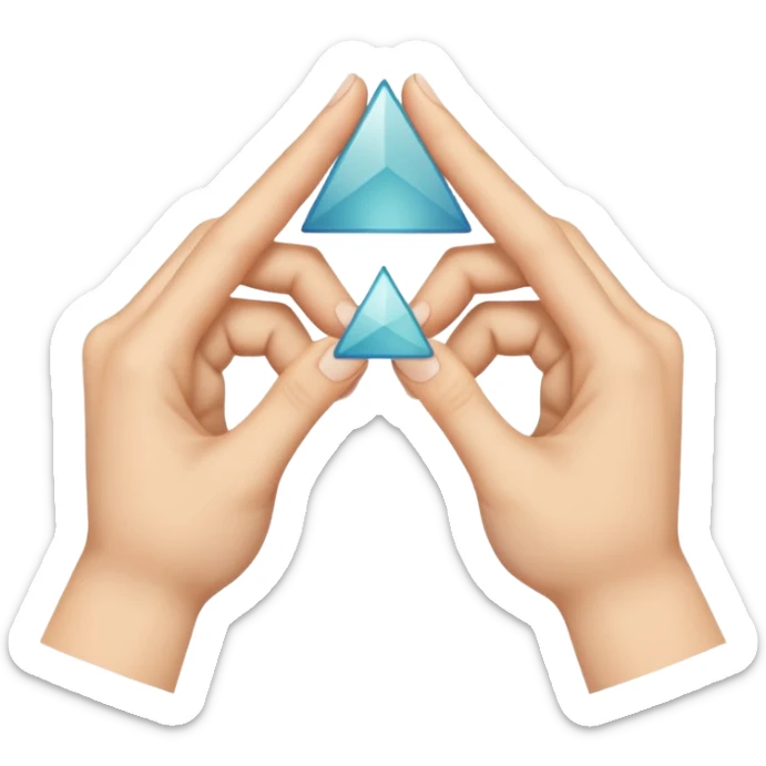 Similar to the heart hands emoji, this emoji should show a triangle created by the fingers of the hands where the two thumbs form the first side of the triangle and the remaining four fingers of each hand create one side each sticker