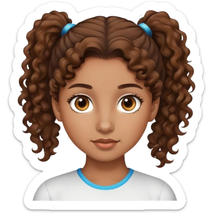 girl with brown curly hair in a ponytail, brown eyes, brown hair sticker