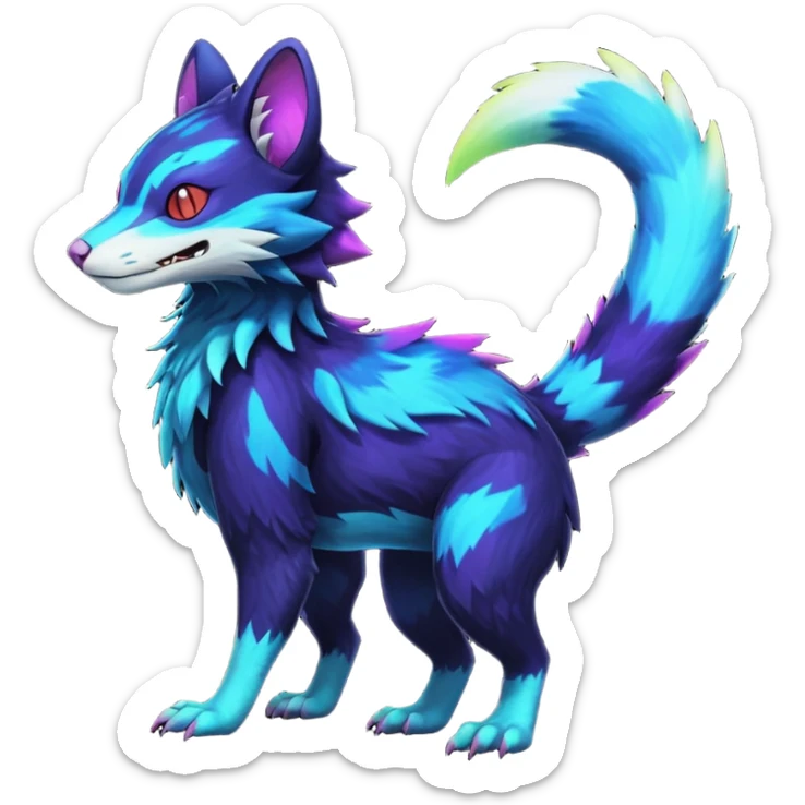 Colorful bioluminescent dark abysmal abyssal neon-glowing Trico-Sergal-Furret-Ferret-Wolverine-Vernid-furry-fursona-fusion-Fakemon-animal-hybrid-creature, full body sticker