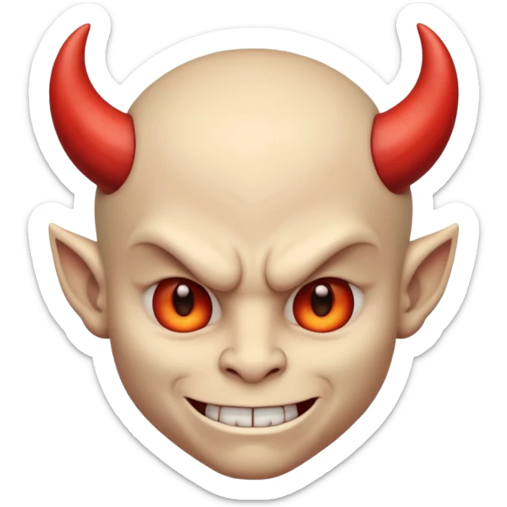 Demon cartoon emoji character, head and shoulders portrait (chest-up crop), centered face, confident and edgy expression, sharp eyes, subtle smirk, small curved horns, clean stylized face, not cute, not scary, modern emoji-style illustration, bold colors, smooth shading, high readability sticker