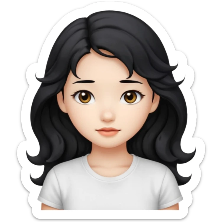 Cute beautiful girl,Black hair,wavy long hair, Black eyes, white T-shirt, Chinese  sticker