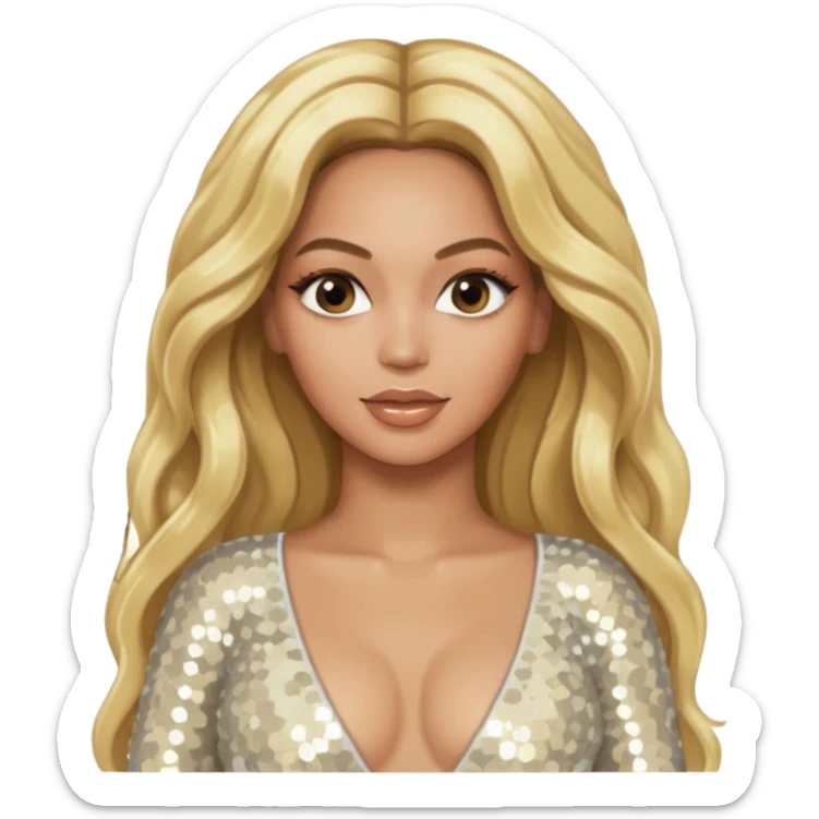 Beyonce from Destiny's Child with long blonde hair, ivory sequin outfit sticker
