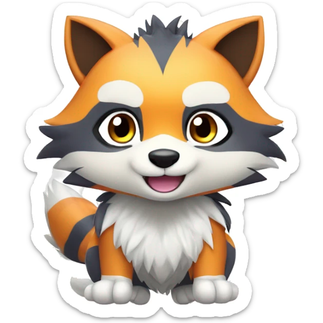 Colorful Shiny Kawaii Cute Raccoon-Tiger-Arcanine—Fakémon-Pokémon full body sticker