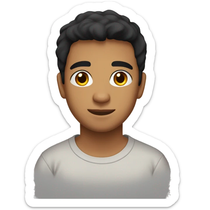 A 23 year old, South Asian man, with short black hair,   with brown eyes wearing a t-shirt. sticker
