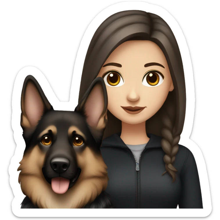 white girl with long dark brown hair and black eyes with a german shepherd  sticker