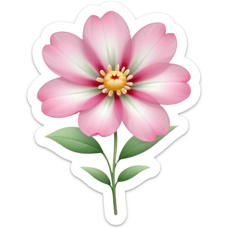 One pink flower and one white flower in transparent bouquet with red band  sticker